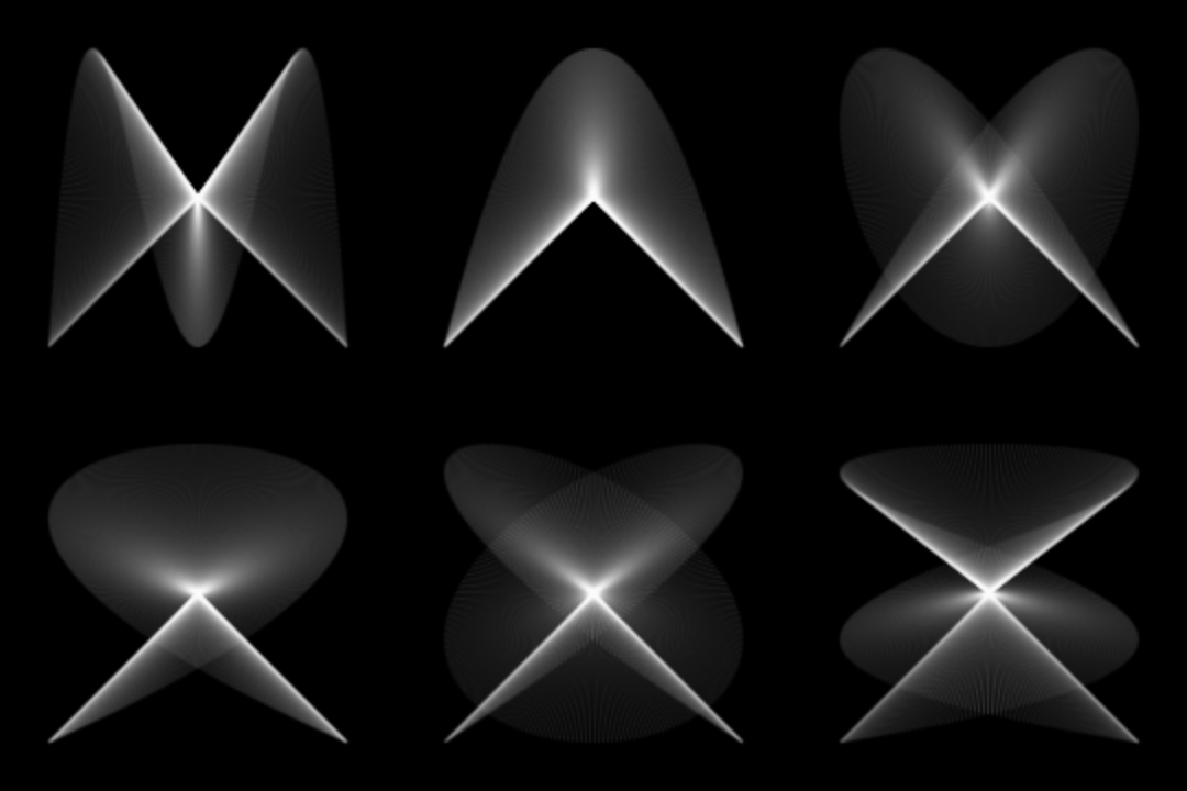 Screenshot: 3 by 2 grid of damped pendulum drawings (odd numbers repeated series)